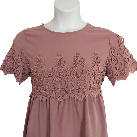 Orange Creek Pink Dusty Rose Lace Bodice Trim Knee Length Dress - Picture 6 of 11